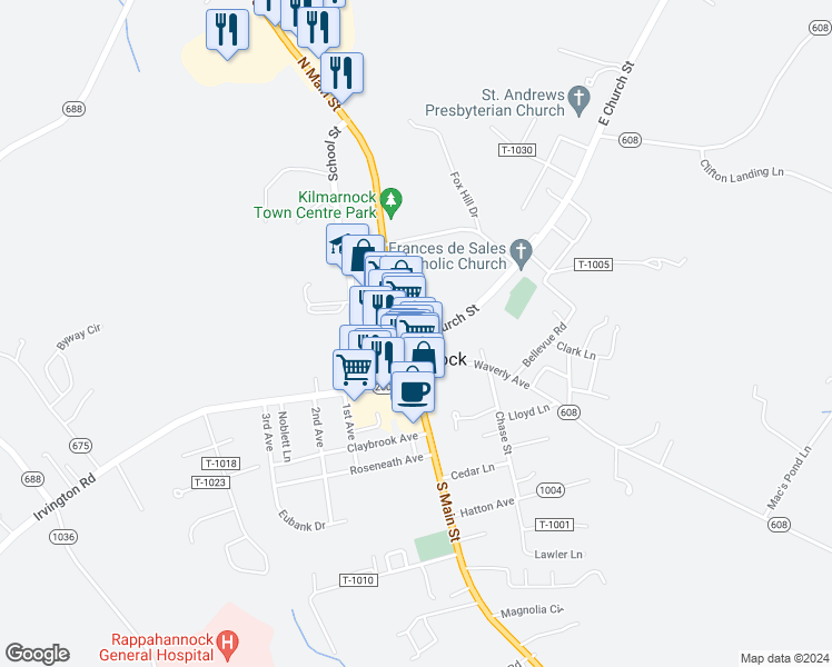 map of restaurants, bars, coffee shops, grocery stores, and more near in Kilmarnock