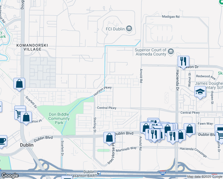 map of restaurants, bars, coffee shops, grocery stores, and more near 5609 Fallbrook Court in Dublin