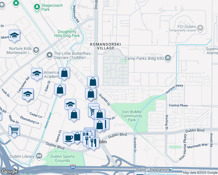 map of restaurants, bars, coffee shops, grocery stores, and more near 6272 Diamond Way in Dublin
