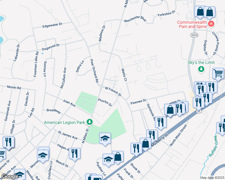 map of restaurants, bars, coffee shops, grocery stores, and more near 1103 Lewis Drive in Elizabethtown