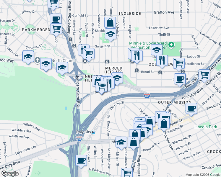 map of restaurants, bars, coffee shops, grocery stores, and more near in San Francisco