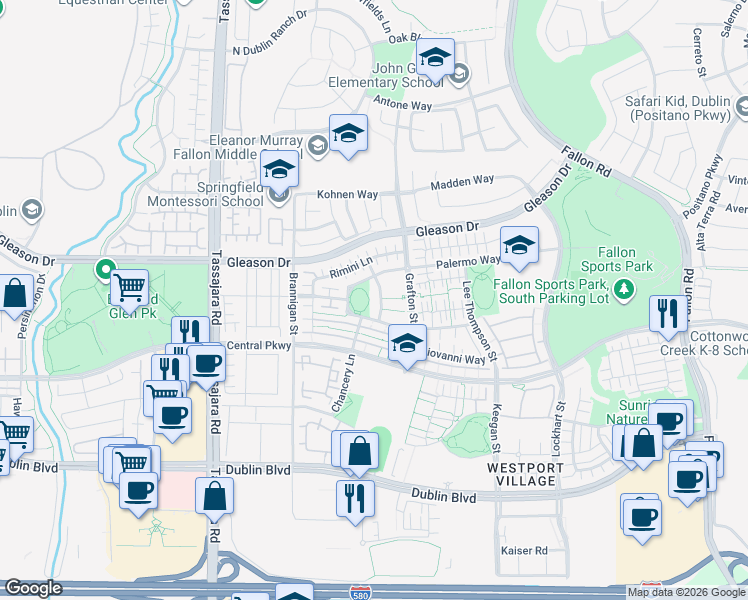 map of restaurants, bars, coffee shops, grocery stores, and more near 4800 Perugia Street in Dublin