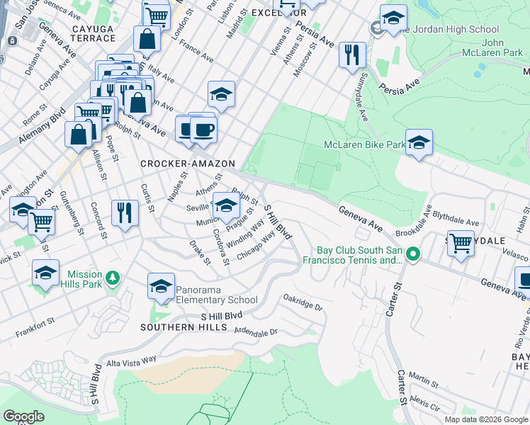 map of restaurants, bars, coffee shops, grocery stores, and more near 706 Rolph Street in San Francisco