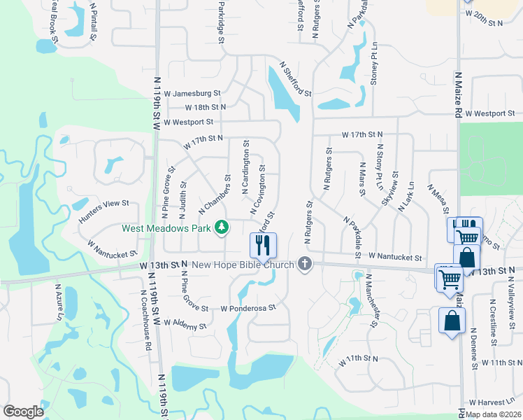 map of restaurants, bars, coffee shops, grocery stores, and more near 1518 North Covington Street in Wichita