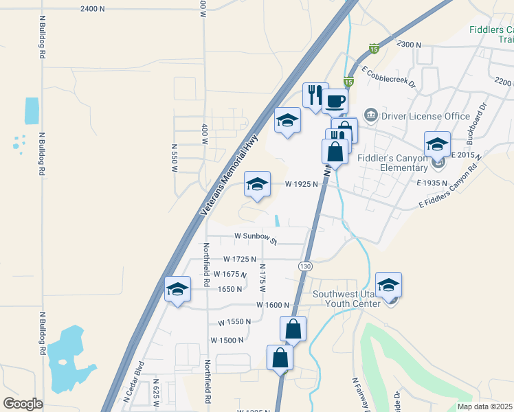 map of restaurants, bars, coffee shops, grocery stores, and more near 1865 North Main Street in Cedar City