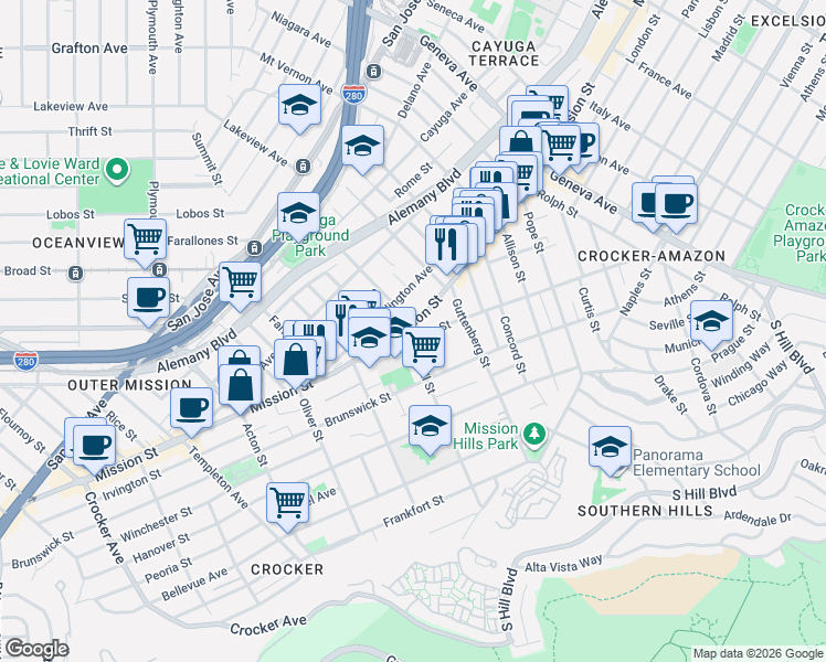 map of restaurants, bars, coffee shops, grocery stores, and more near in San Francisco