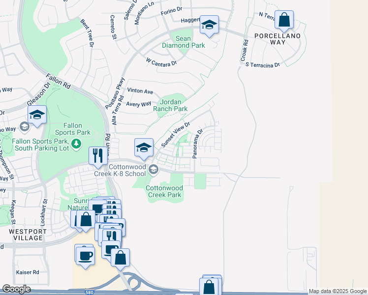 map of restaurants, bars, coffee shops, grocery stores, and more near 4252 Panorama Drive in Dublin