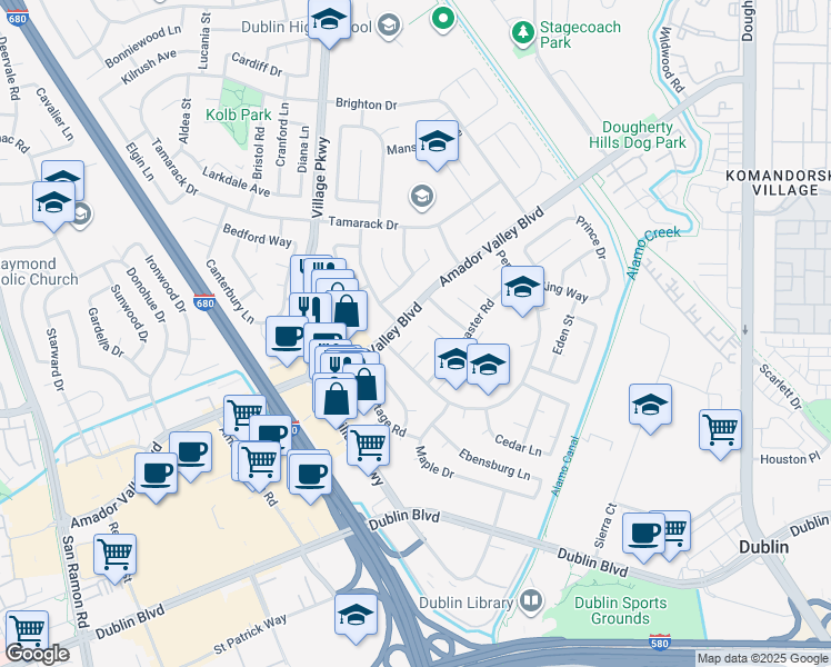 map of restaurants, bars, coffee shops, grocery stores, and more near 6973 Spencer Court in Dublin