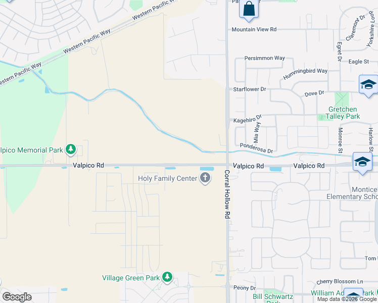map of restaurants, bars, coffee shops, grocery stores, and more near 12201 Valpico Road in Tracy