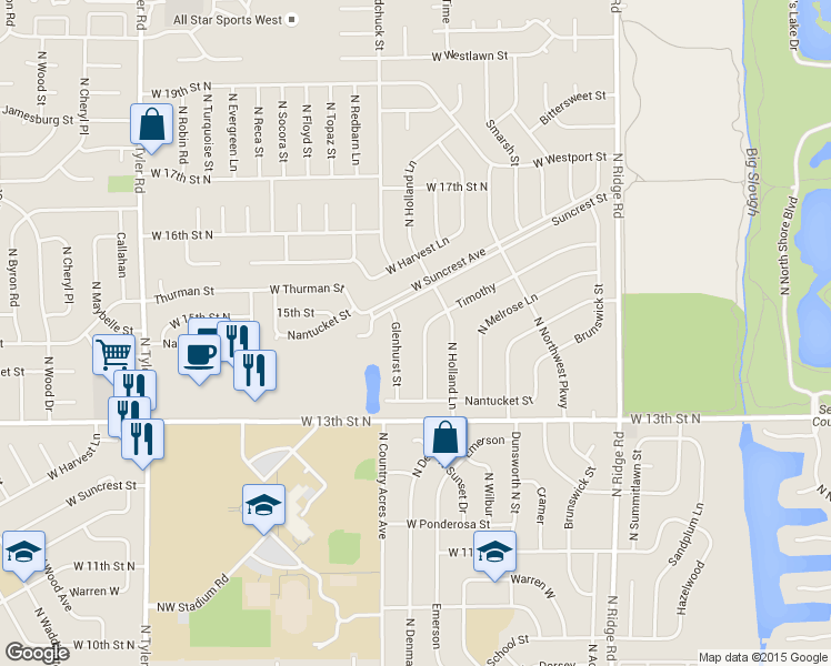map of restaurants, bars, coffee shops, grocery stores, and more near 1523 N Timothy Ln in Wichita