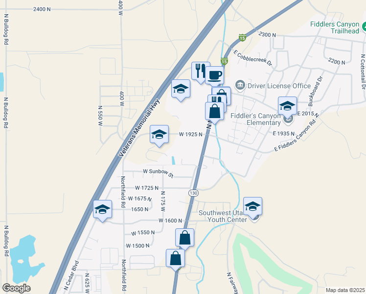 map of restaurants, bars, coffee shops, grocery stores, and more near 1865 North Main Street in Cedar City
