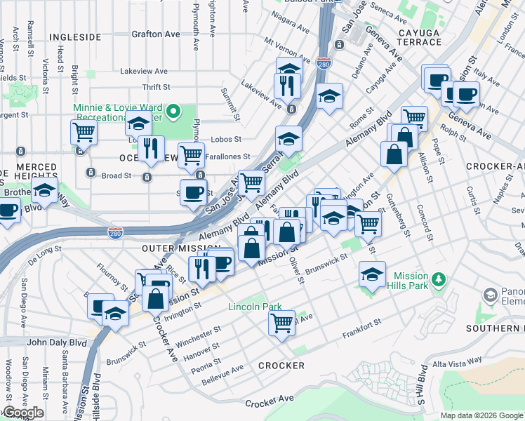 map of restaurants, bars, coffee shops, grocery stores, and more near in San Francisco
