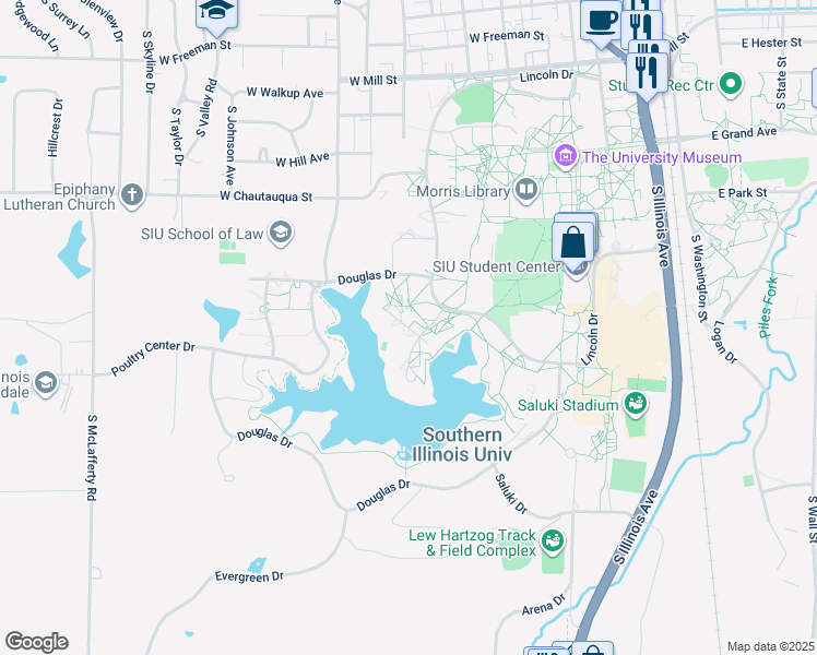 map of restaurants, bars, coffee shops, grocery stores, and more near 1238-1246 Point Dr in Carbondale
