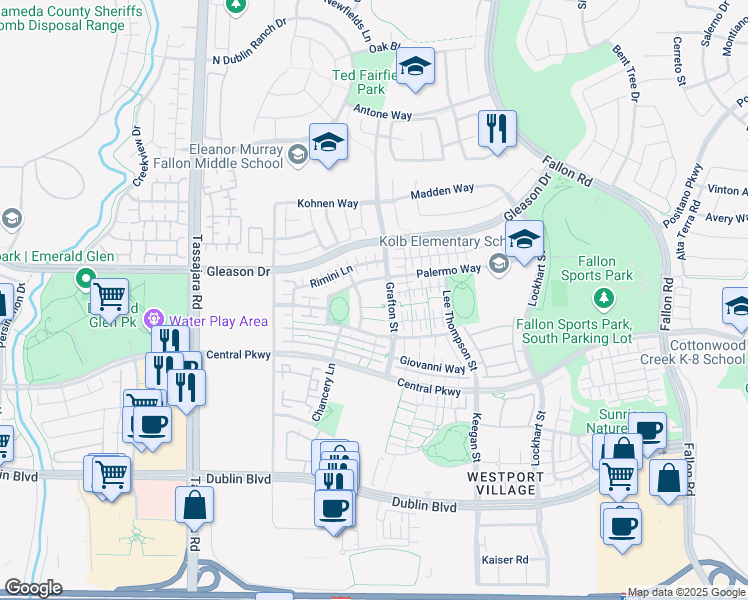 map of restaurants, bars, coffee shops, grocery stores, and more near 4805 Perugia Street in Dublin