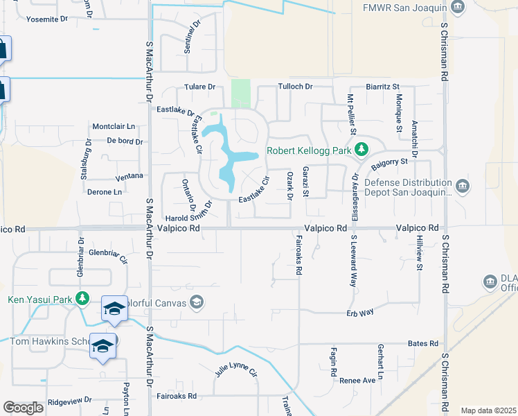 map of restaurants, bars, coffee shops, grocery stores, and more near 2662 Pyramid Drive in Tracy