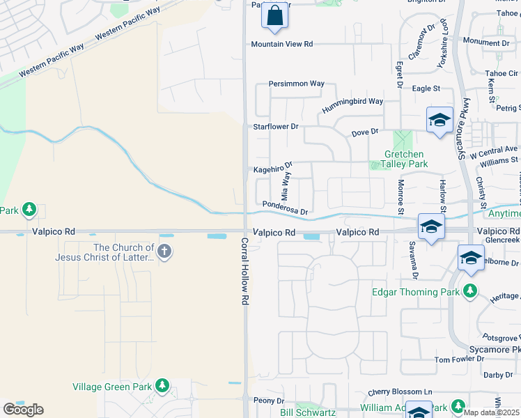 map of restaurants, bars, coffee shops, grocery stores, and more near 1958 Ponderosa Drive in Tracy