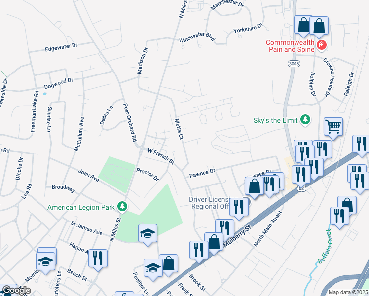 map of restaurants, bars, coffee shops, grocery stores, and more near 256 Metts Ct in Elizabethtown