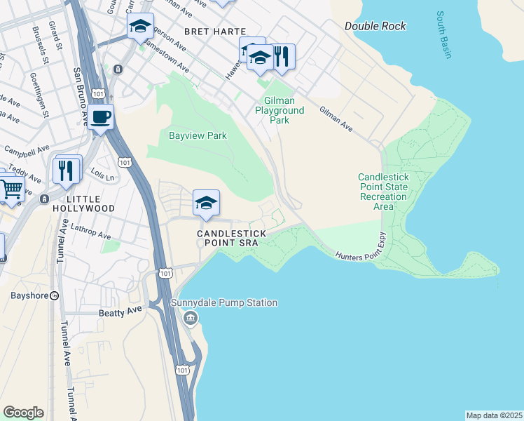 map of restaurants, bars, coffee shops, grocery stores, and more near 261 Crescent Way in San Francisco