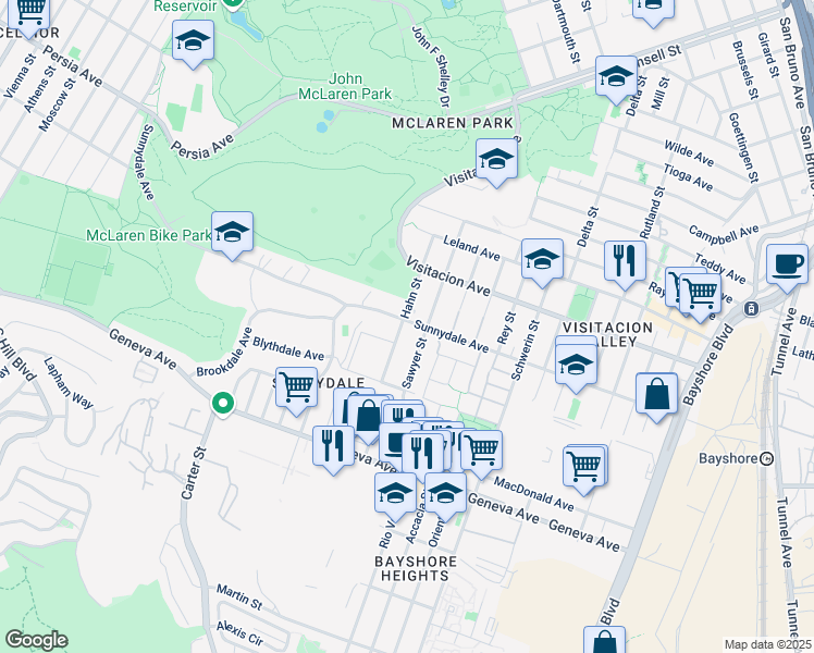 map of restaurants, bars, coffee shops, grocery stores, and more near in San Francisco