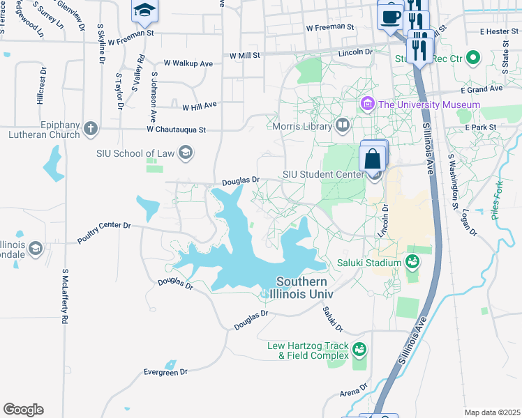 map of restaurants, bars, coffee shops, grocery stores, and more near 878-999 Lentz Drive in Carbondale
