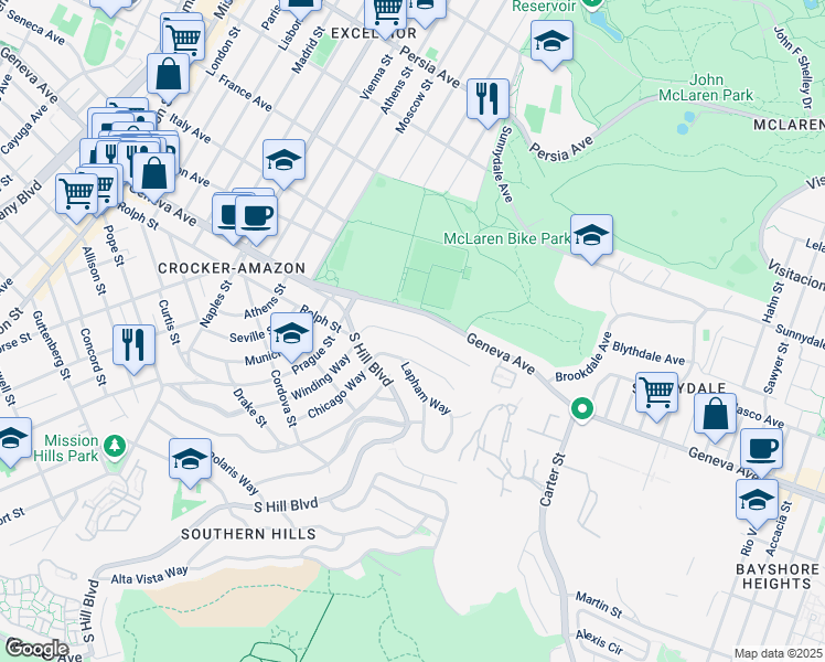 map of restaurants, bars, coffee shops, grocery stores, and more near 807 Rolph Street in San Francisco
