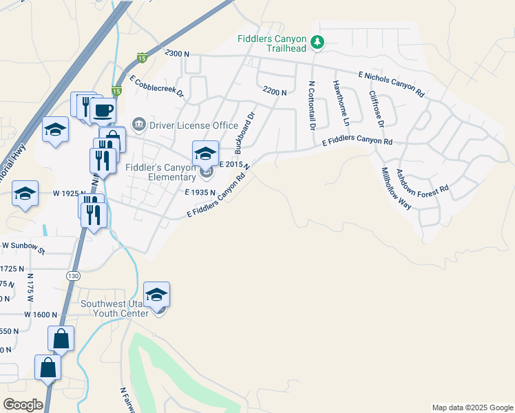 map of restaurants, bars, coffee shops, grocery stores, and more near 668 East Fiddlers Canyon Road in Cedar City