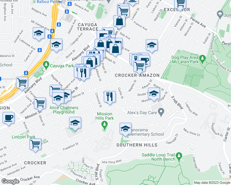 map of restaurants, bars, coffee shops, grocery stores, and more near 138 Brunswick Street in San Francisco
