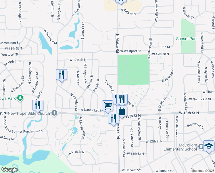 map of restaurants, bars, coffee shops, grocery stores, and more near 1541-1603 North Mesa Street in Wichita