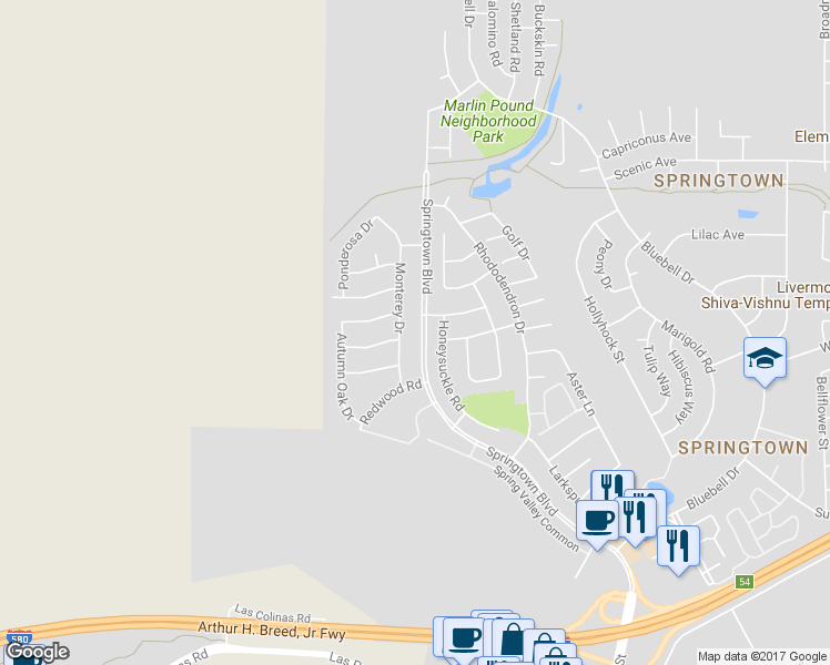 map of restaurants, bars, coffee shops, grocery stores, and more near 1825 Monterey Drive in Livermore