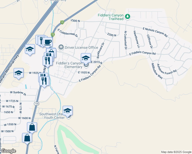 map of restaurants, bars, coffee shops, grocery stores, and more near 612 East Fiddlers Canyon Road in Cedar City