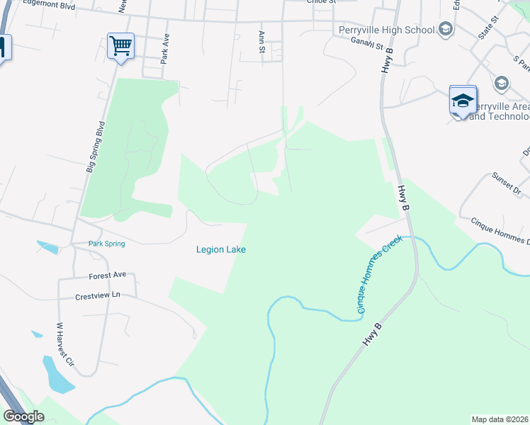 map of restaurants, bars, coffee shops, grocery stores, and more near 528 Green Meadows Lane in Perryville