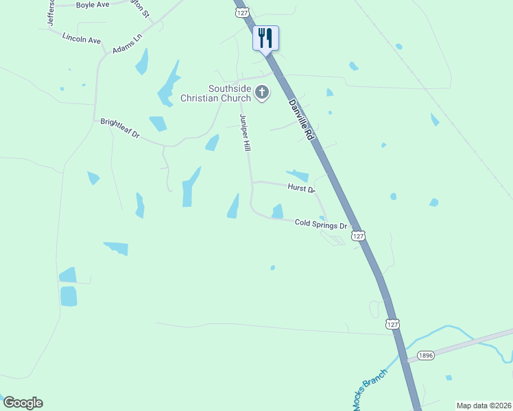 map of restaurants, bars, coffee shops, grocery stores, and more near 249 Cold Springs Drive in Harrodsburg