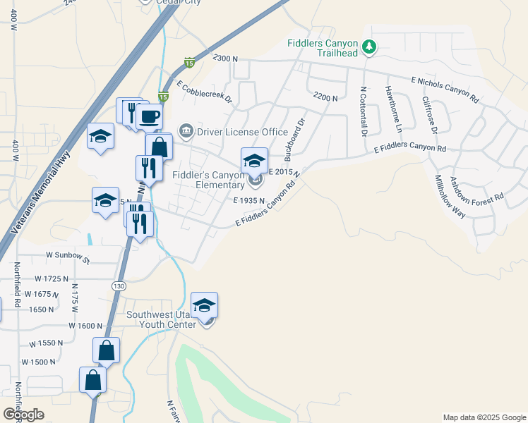 map of restaurants, bars, coffee shops, grocery stores, and more near 432 East Fiddlers Canyon Road in Cedar City