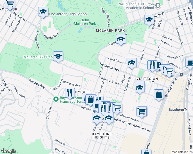map of restaurants, bars, coffee shops, grocery stores, and more near in San Francisco