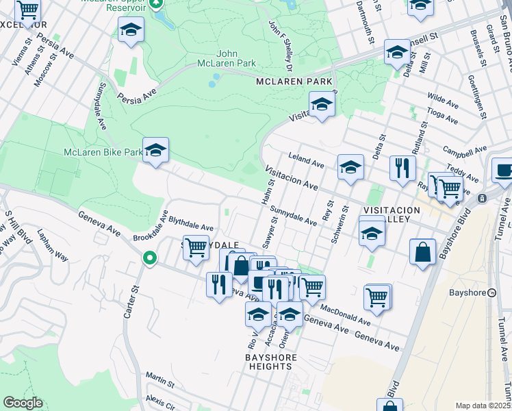 map of restaurants, bars, coffee shops, grocery stores, and more near in San Francisco