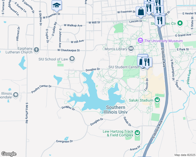 map of restaurants, bars, coffee shops, grocery stores, and more near 878-999 Lentz Drive in Carbondale
