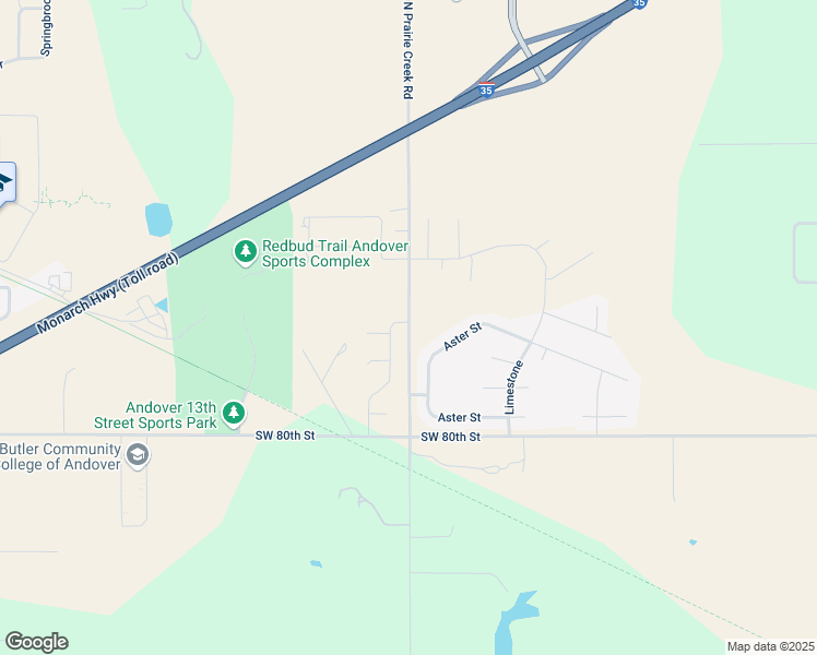 map of restaurants, bars, coffee shops, grocery stores, and more near 1109 North Prairie Creek Road in Andover