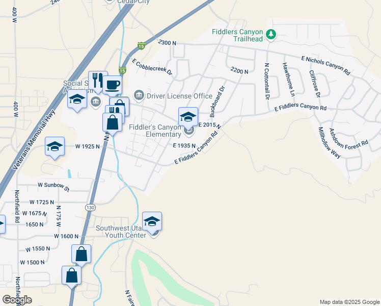 map of restaurants, bars, coffee shops, grocery stores, and more near 477 East Fiddlers Canyon Road in Cedar City