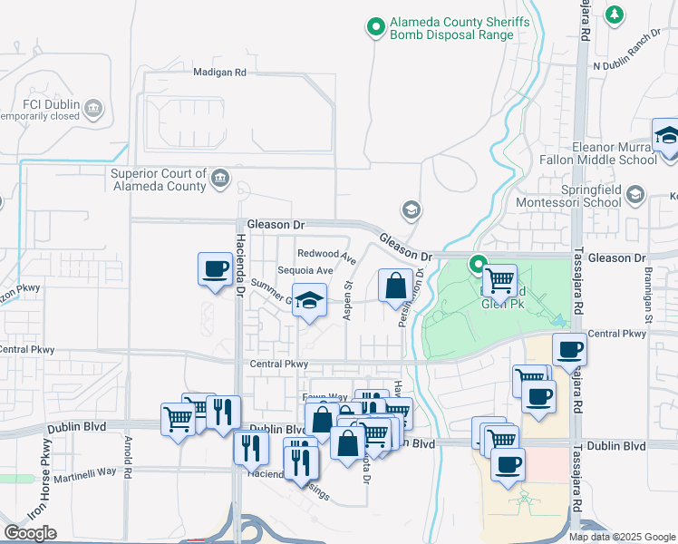 map of restaurants, bars, coffee shops, grocery stores, and more near 5461 Asterwood Drive in Dublin