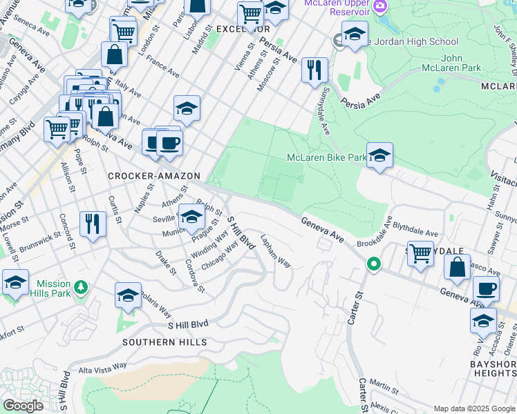 map of restaurants, bars, coffee shops, grocery stores, and more near 792 Rolph Street in San Francisco