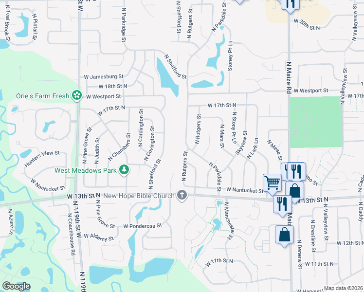 map of restaurants, bars, coffee shops, grocery stores, and more near 1553 N Parkdale St in Wichita