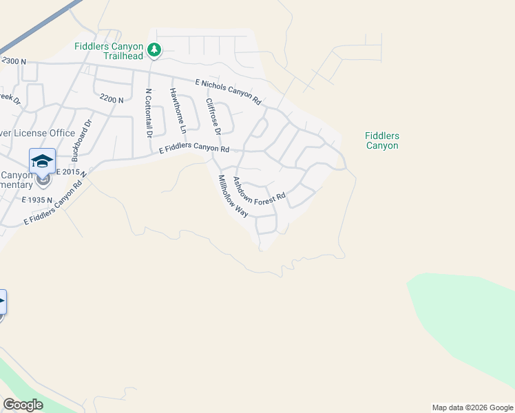 map of restaurants, bars, coffee shops, grocery stores, and more near 1074 Millhollow Way in Cedar City