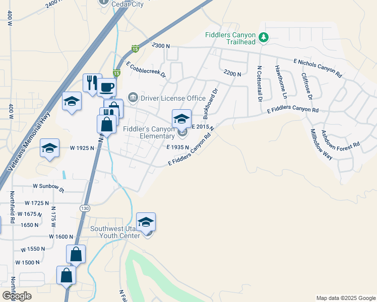 map of restaurants, bars, coffee shops, grocery stores, and more near 506 East 1935 North in Cedar City