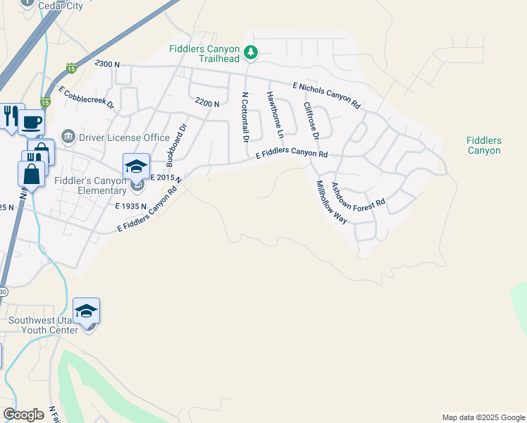 map of restaurants, bars, coffee shops, grocery stores, and more near 677 East Fiddlers Canyon Road in Cedar City