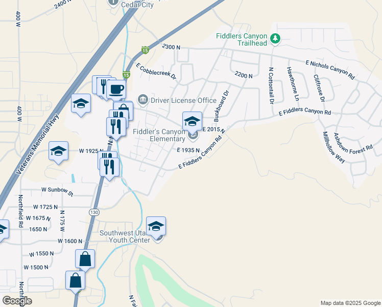map of restaurants, bars, coffee shops, grocery stores, and more near 477 East Fiddlers Canyon Road in Cedar City