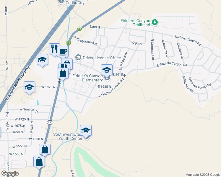 map of restaurants, bars, coffee shops, grocery stores, and more near 477 East Fiddlers Canyon Road in Cedar City