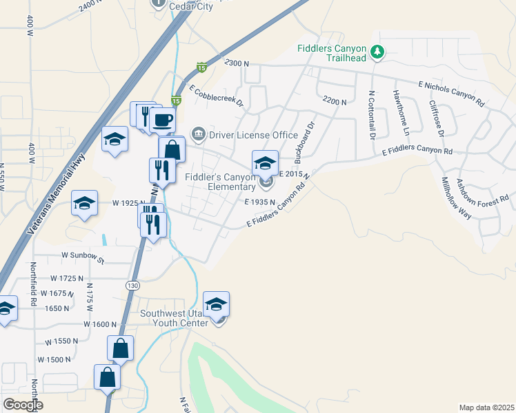 map of restaurants, bars, coffee shops, grocery stores, and more near 431 East Fiddlers Canyon Road in Cedar City