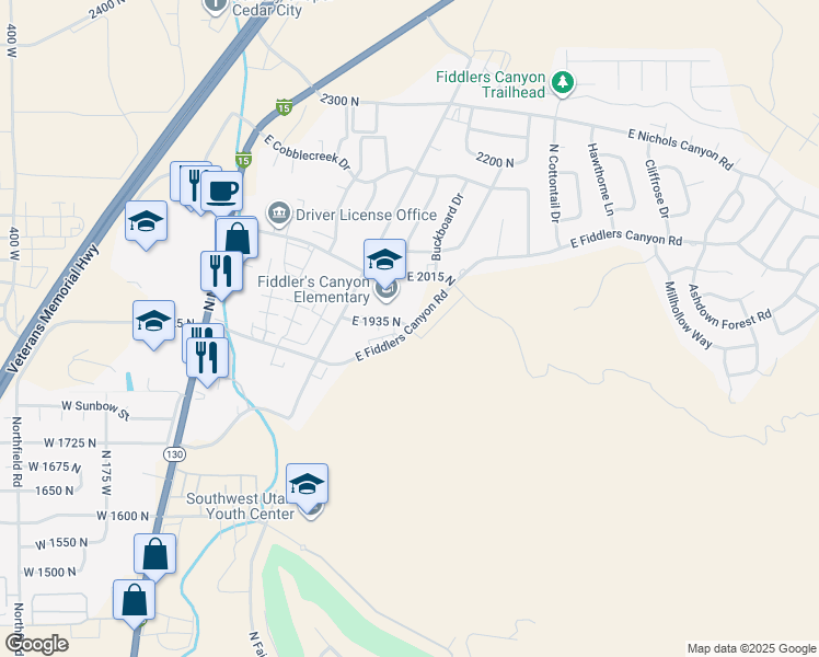 map of restaurants, bars, coffee shops, grocery stores, and more near 504 East Fiddlers Canyon Road in Cedar City