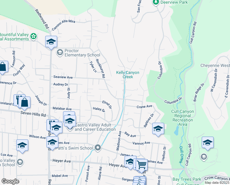 map of restaurants, bars, coffee shops, grocery stores, and more near 18545 Doris Court in Castro Valley