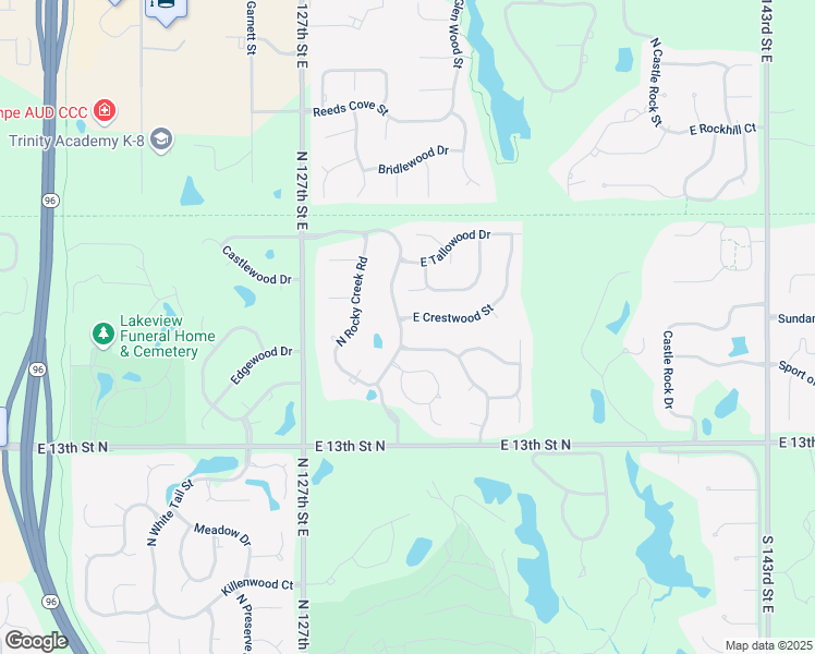 map of restaurants, bars, coffee shops, grocery stores, and more near 13109 East Crestwood Street in Wichita